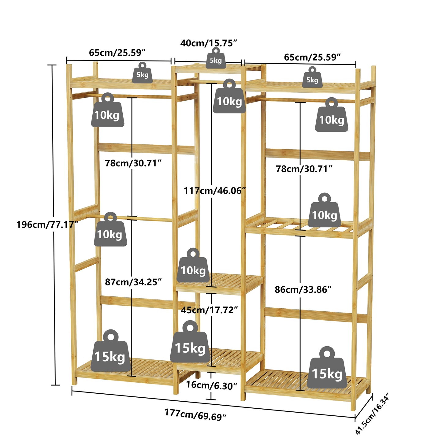 Bamboo Clothes Rack Stand Organizer Multifunctional Garment Rack