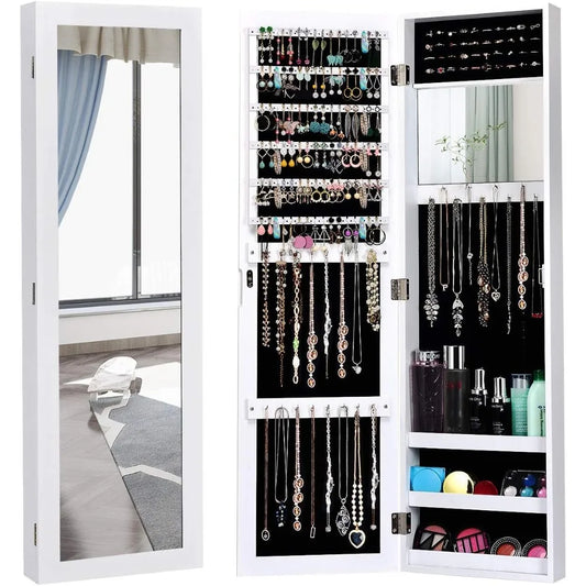 Jewelry Armoire Wall Door Mounted Full Length Mirror Jewelry Organizer