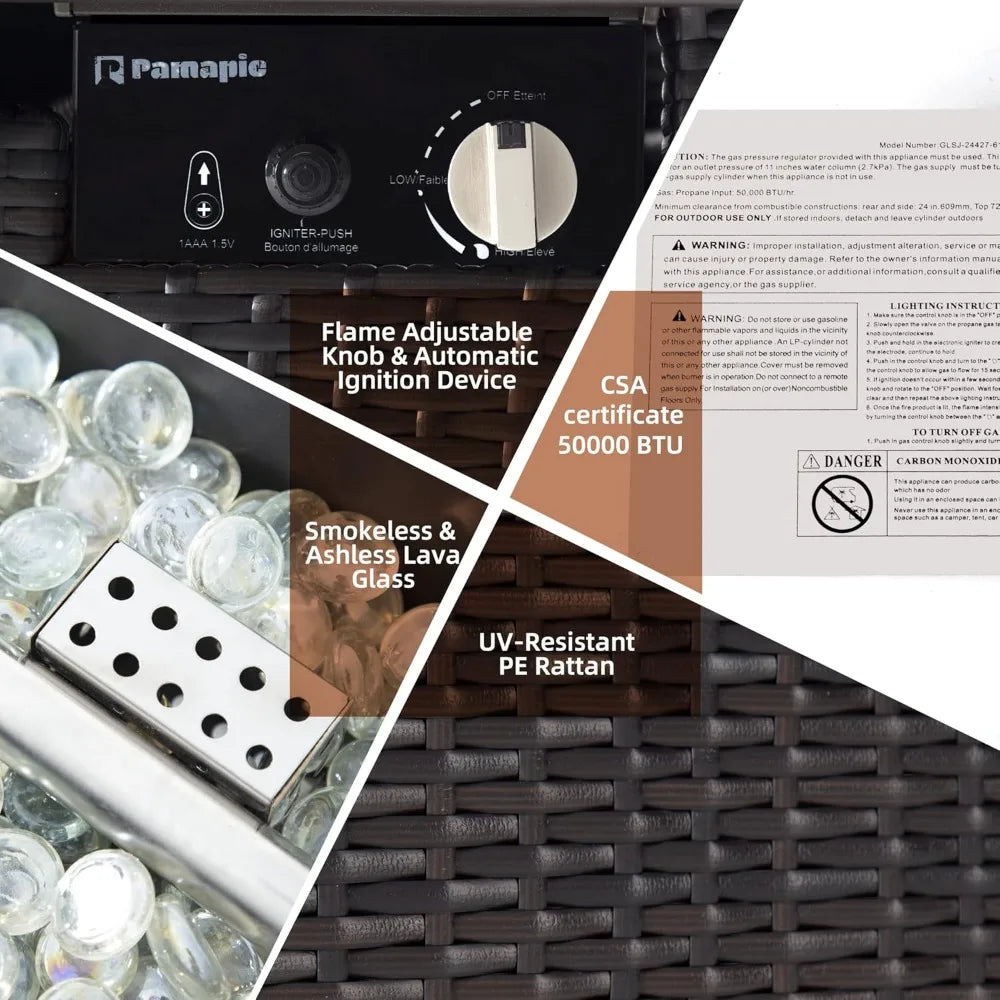 Ljustra 50000 BTU Outdoor Fire Pit Table with Glass Wind Guard 41 Inch