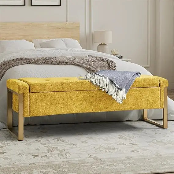 EcoHarbor Modern Bedroom Bench Upholstered Storage Ottoman Gold Legs