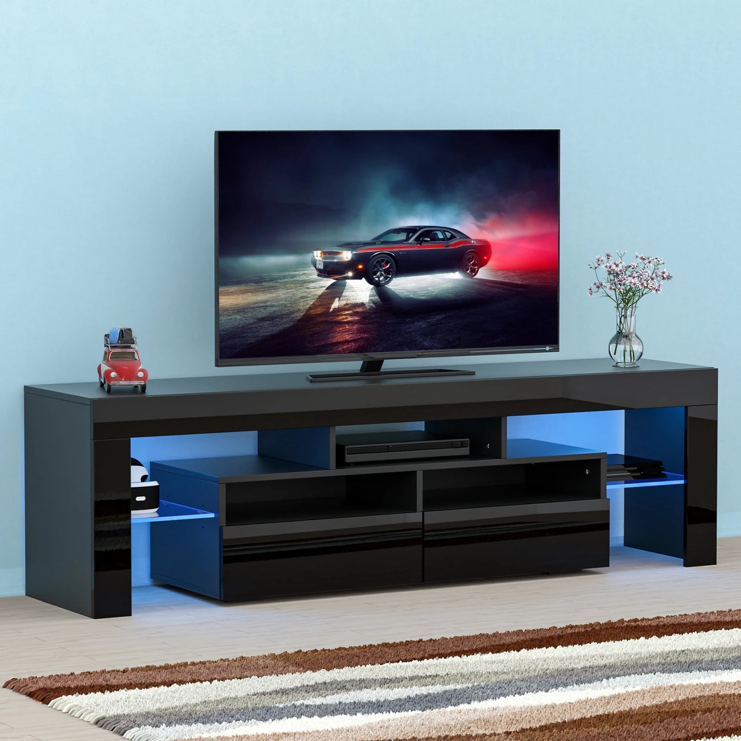 LED TV Stand Modern High Gloss Storage Cabinet with RGB Lighting