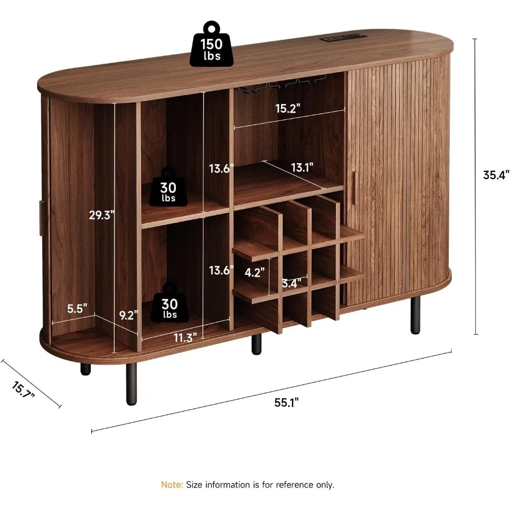 Modern 55 Inch Wine Bar Cabinet with LED Lighting and Wine Rack