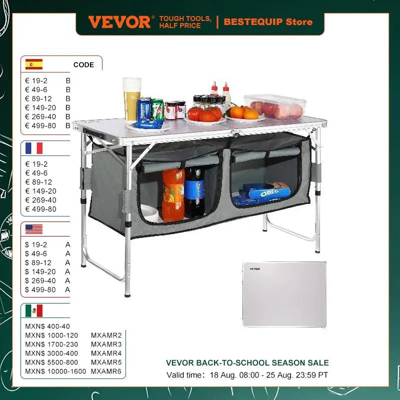 Ljustra Folding Picnic Table Adjustable Height Outdoor Camping Table