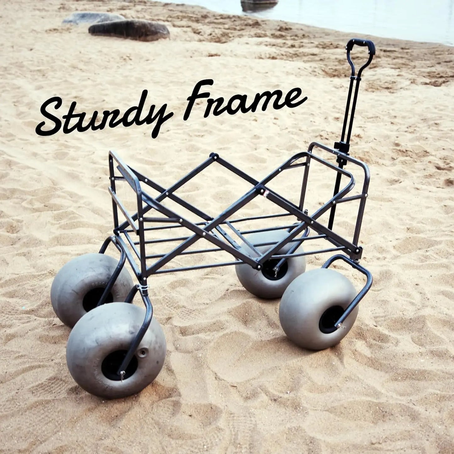 Beach Cart Collapsible Wagon 13 Inch Wheels Heavy Duty for Sand Use