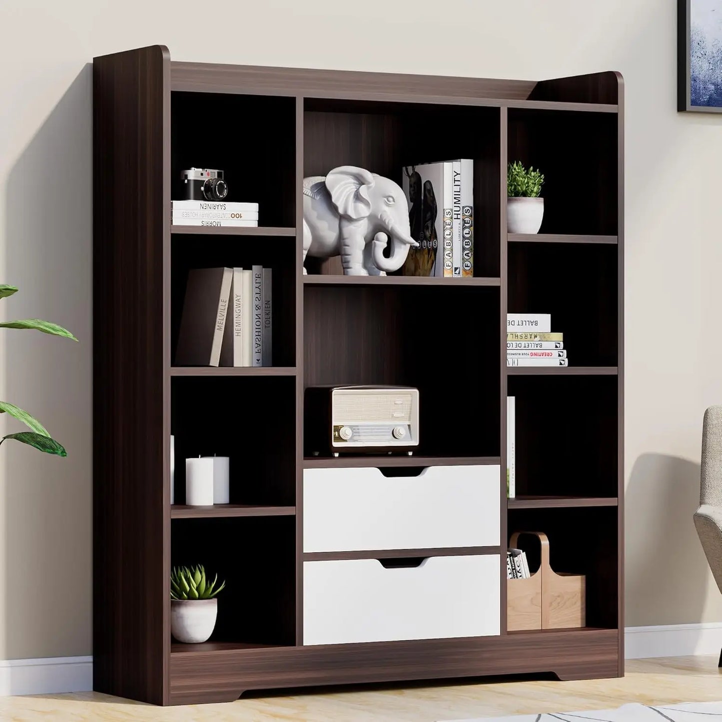 Kids Bookshelf Toy Storage Organizer 4-Tier Bookcase with Drawers