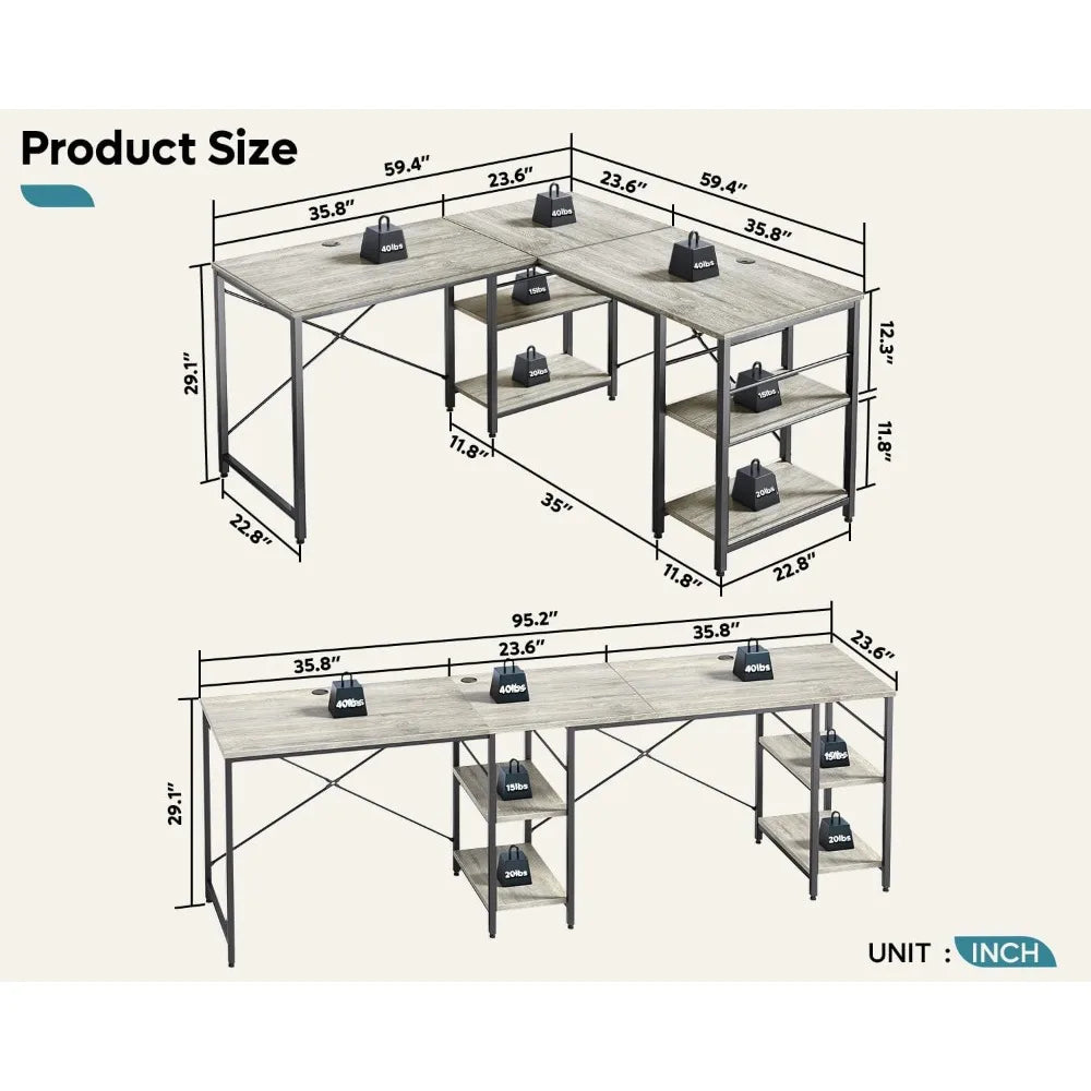 L Shaped Desk Reversible Corner Computer Desk for Home Office Large Writing