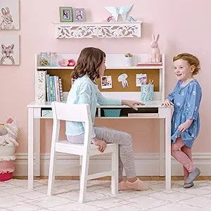 Kids Desk Chair Set with Storage Hutch for Study Crafting Playroom