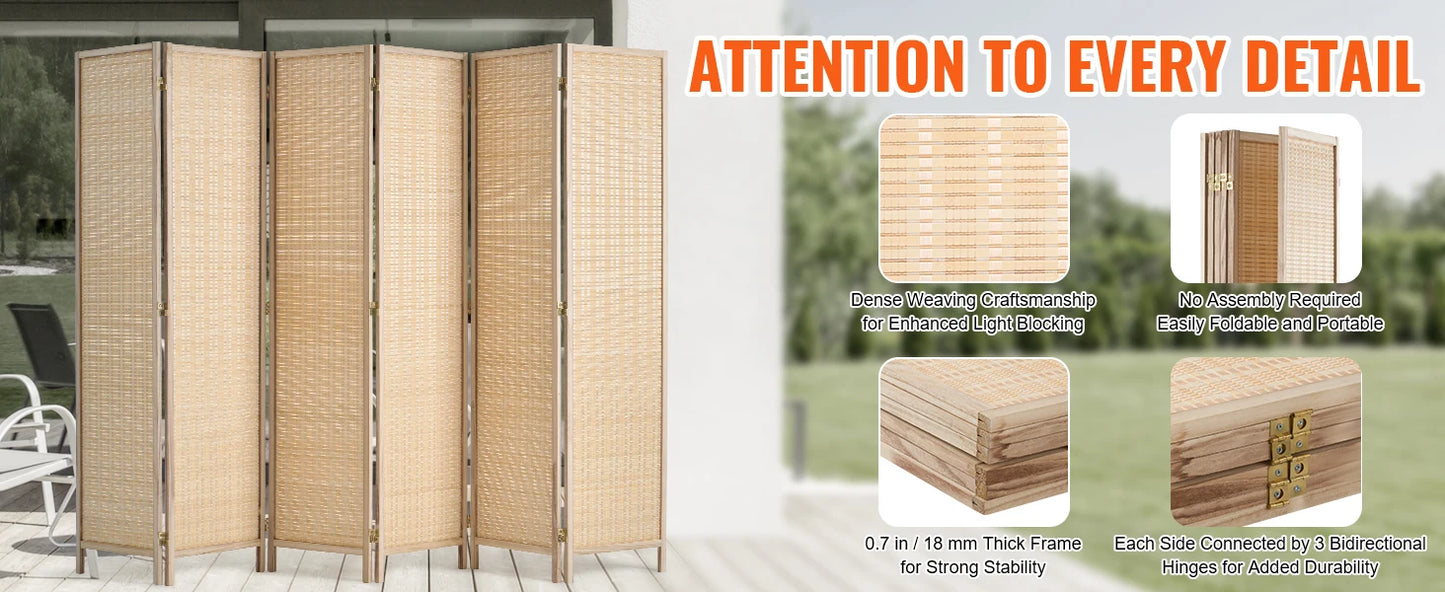 Ljustra 6 Panel Bamboo Room Divider Hand-Woven Folding Privacy Screen