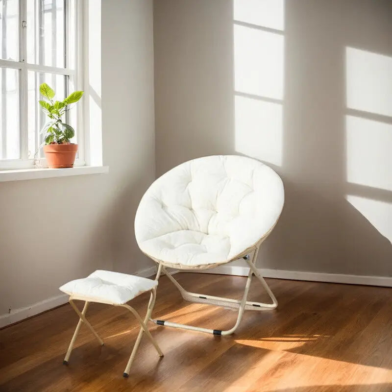 Ljustra Comfortable Faux Fur Saucer Chair Folding Lounge Chair Moon Shape