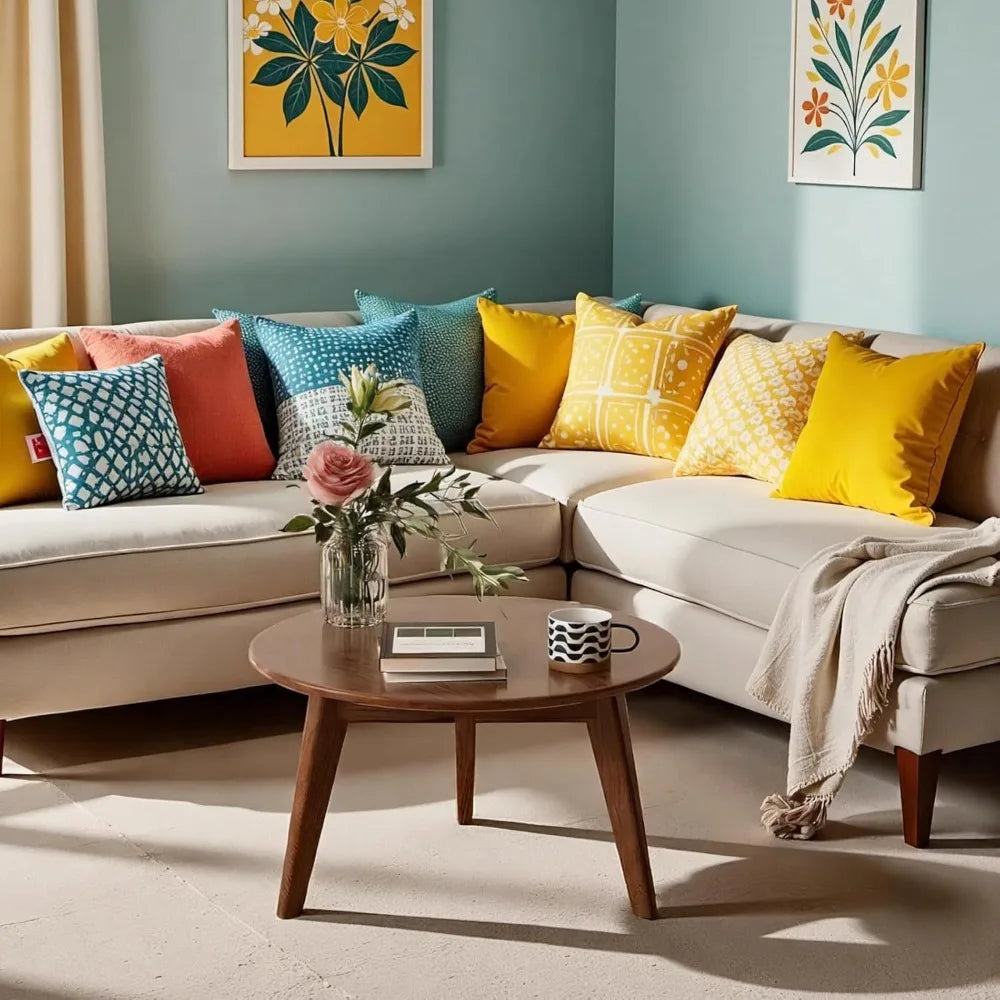 Solid Oak Round Coffee Table Mid Century Living Room Side Table