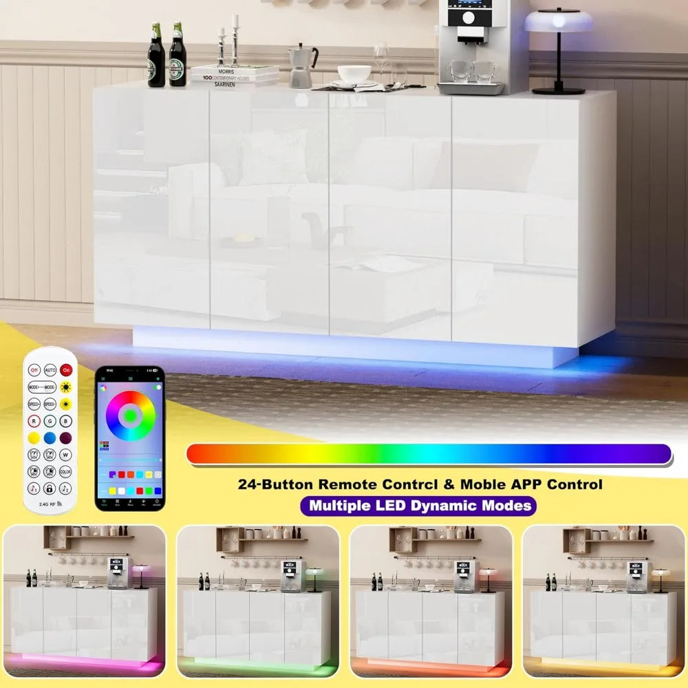 White Buffet Cabinet Sideboard Storage Coffee Bar with LED Lights