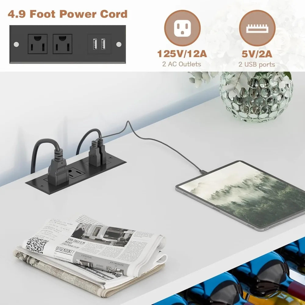 Wine Bar Cabinet Freestanding 4-Tier Storage with Lights and Outlet