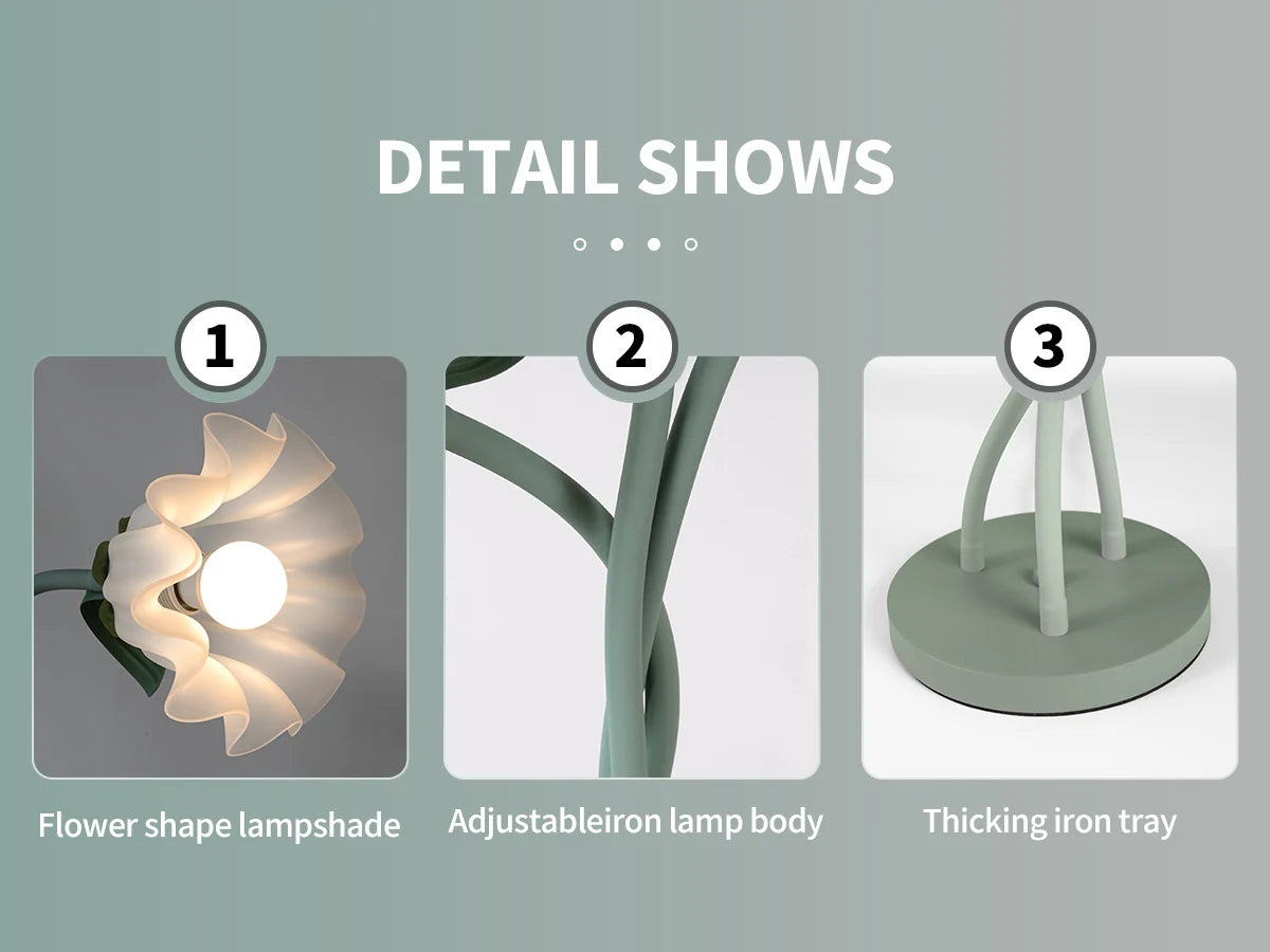 Retro 3-Head Flower Floor Lamp Dimmable Flexible Neck Home Decor