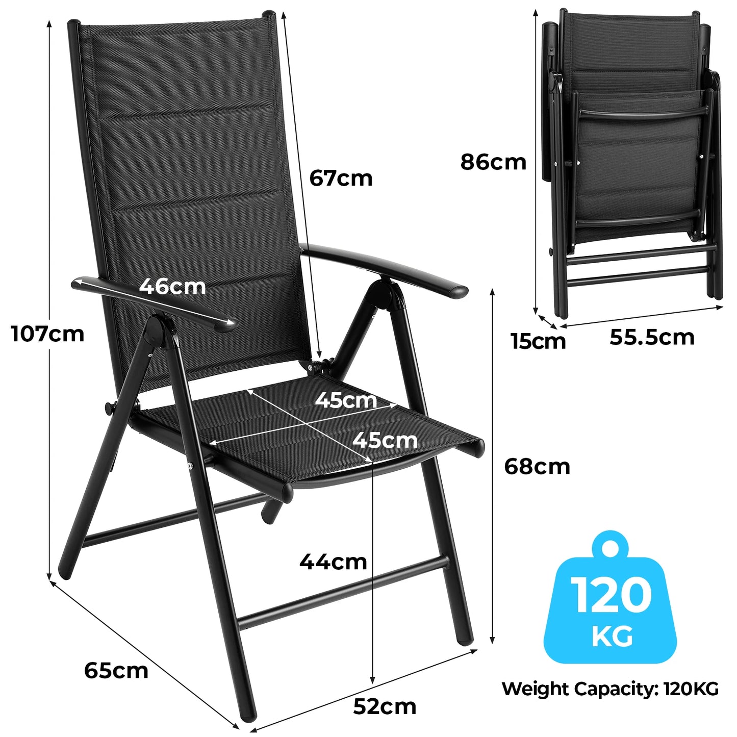 Foldable Garden Chair with Adjustable Backrest and Armrests Outdoor
