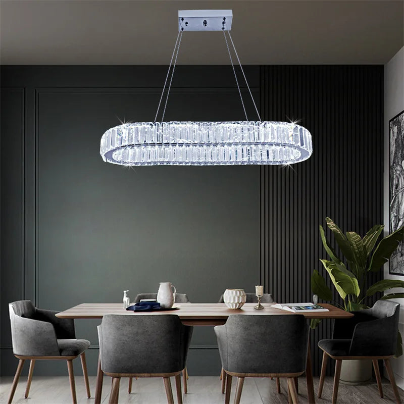 Modern Crystal Rings LED Chandelier Luxury Ceiling Lamp Remote Control