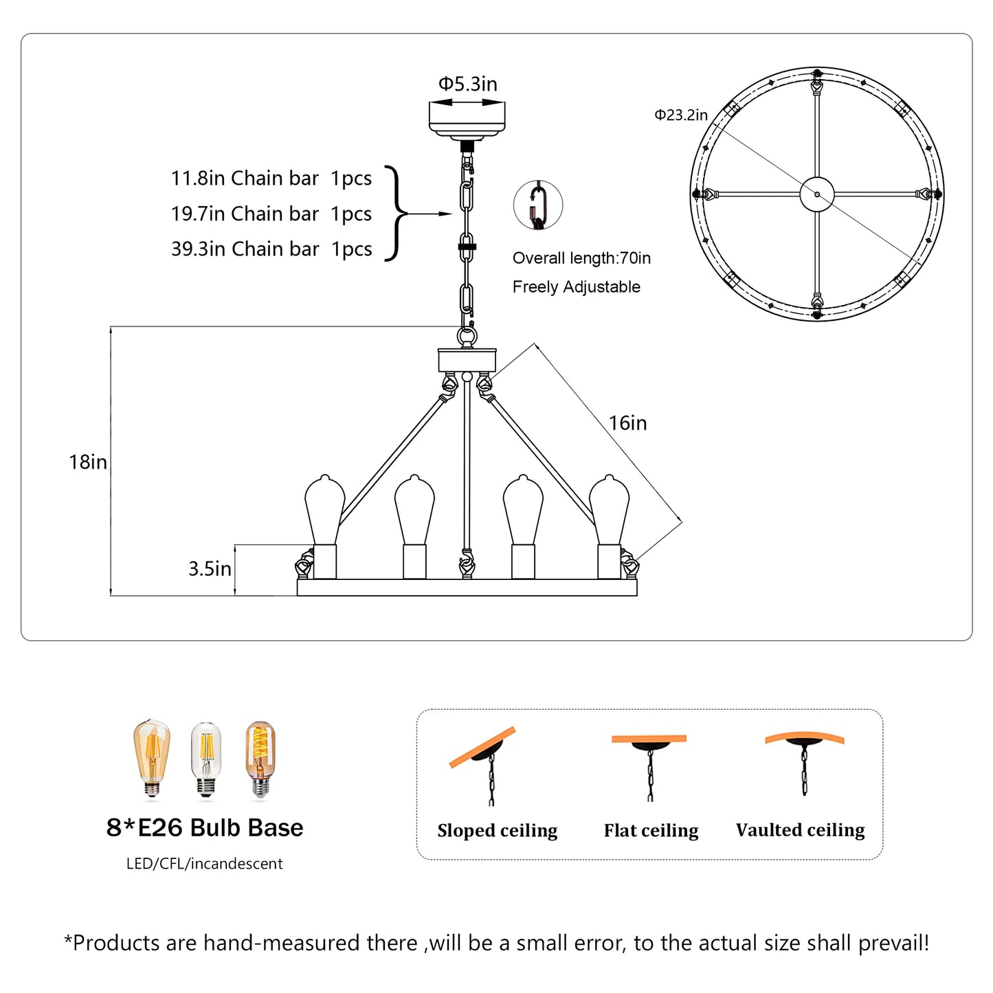 6-Light Wagon Wheel Chandelier Modern Farmhouse Fixture Living Room