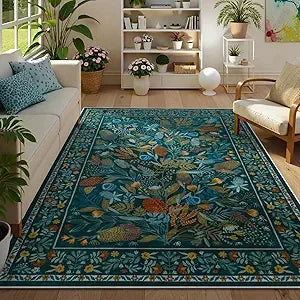 Large Botanical Floral Area Rug 8x10 Washable Non-Slip Soft Living Room