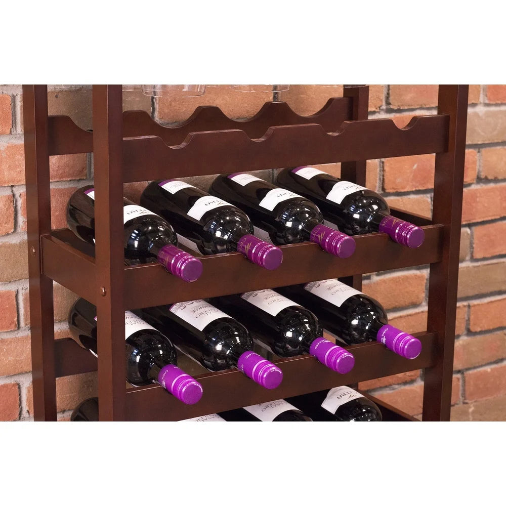 Tall Rectangular Wine Rack 16 Bottles with Glass Holder Storage