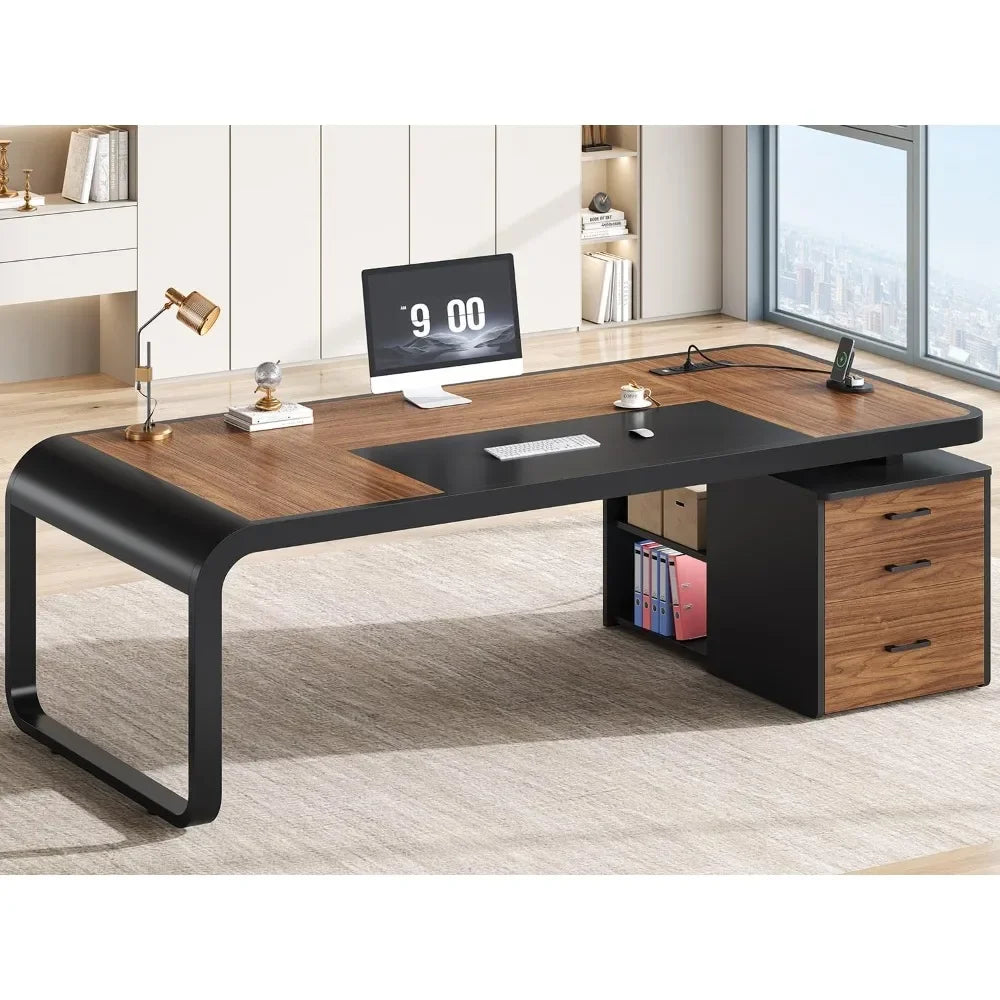 70.9 Inch Executive Desk Large Office Desk with Drawers and File Cabinet