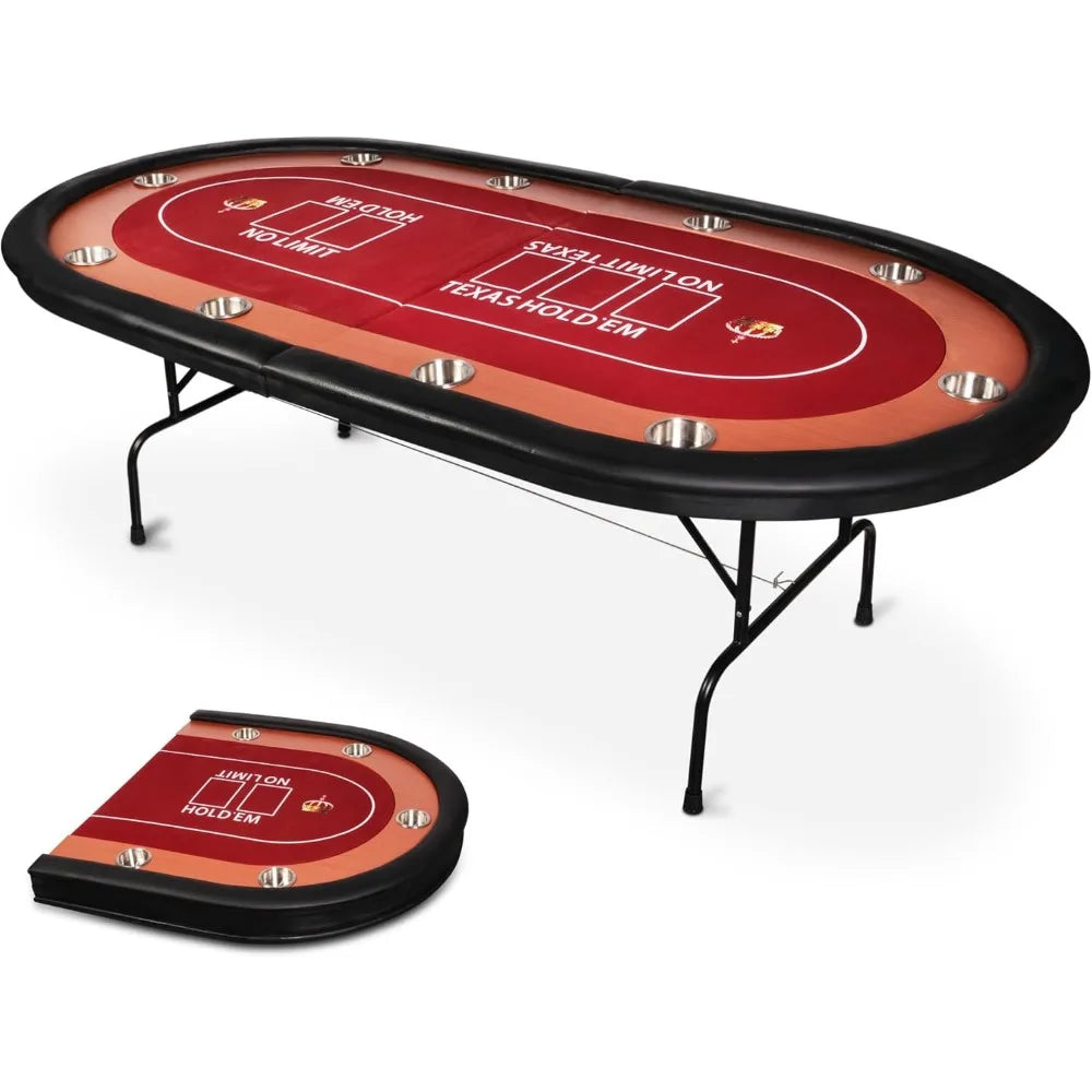 Portable 10 Player Foldable Poker Table with Cup Holders for Casino Fun