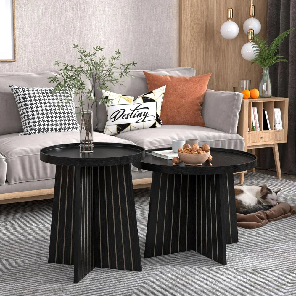 Round Nesting Coffee Table Set Modern Small Living Room Bedroom Office