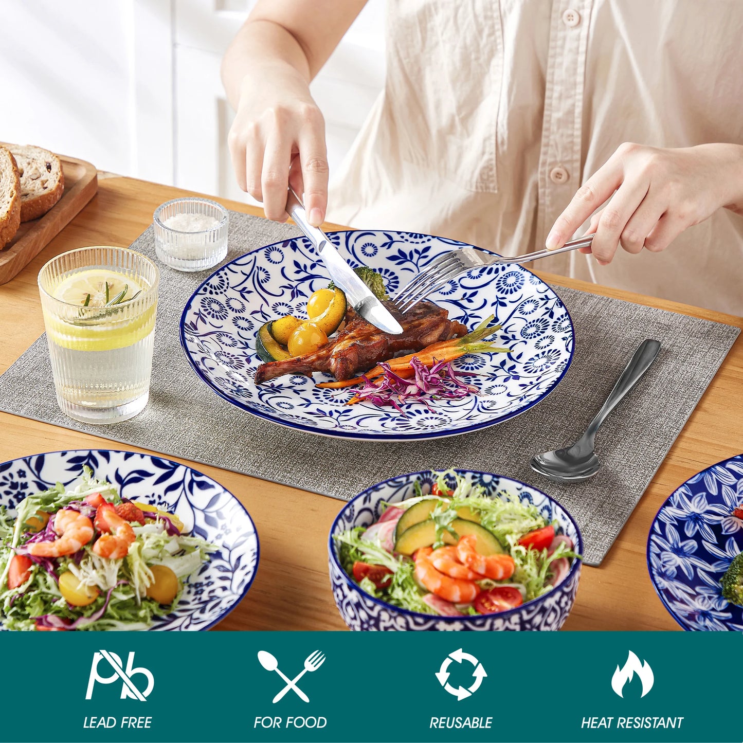 Ljustra 12/24/36 Piece Blue and White Porcelain Plate Set Tableware