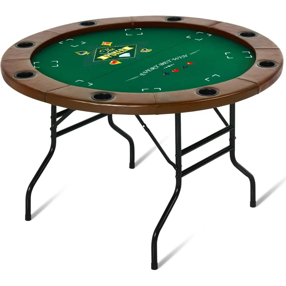 Foldable Round Poker Table for 8 Players with Cup Holders and Padded Rails