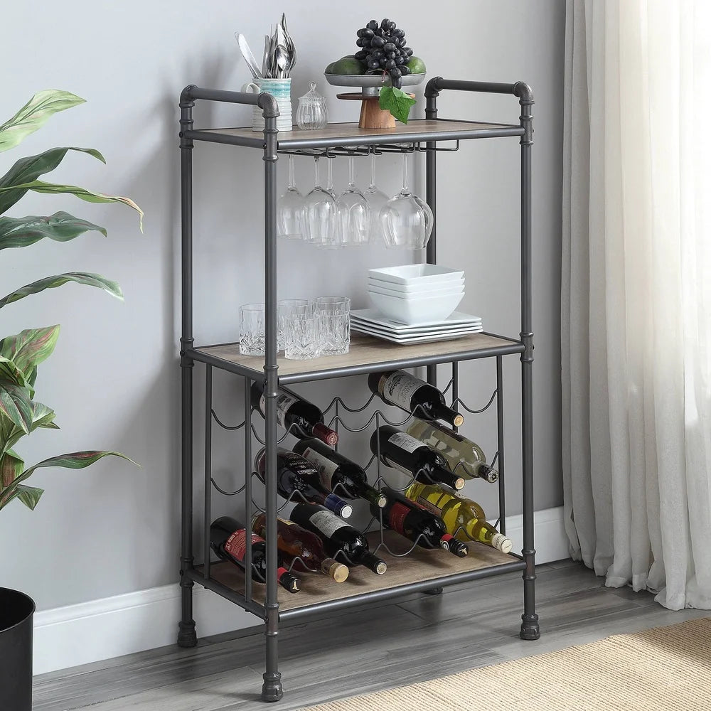 Industrial Wine Rack with Three-Tier Shelves Metal Frame Holds 18 Bottles