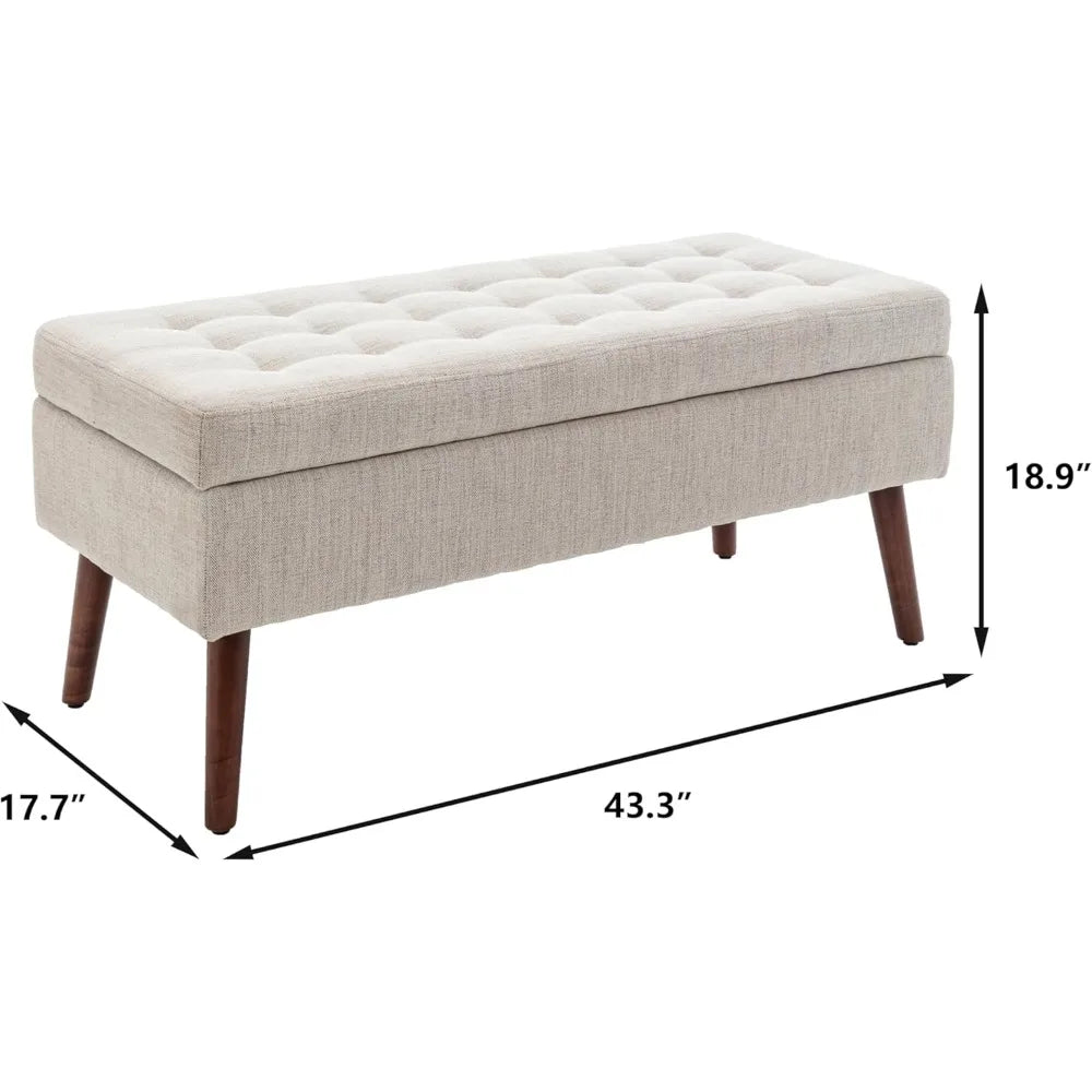 End of Bed Storage Bench Tufted Ottoman Entryway Footstool 43.3 Inch