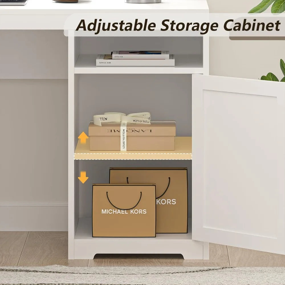 63 Inch L Shaped Executive Desk with Drawers and USB Charging Station