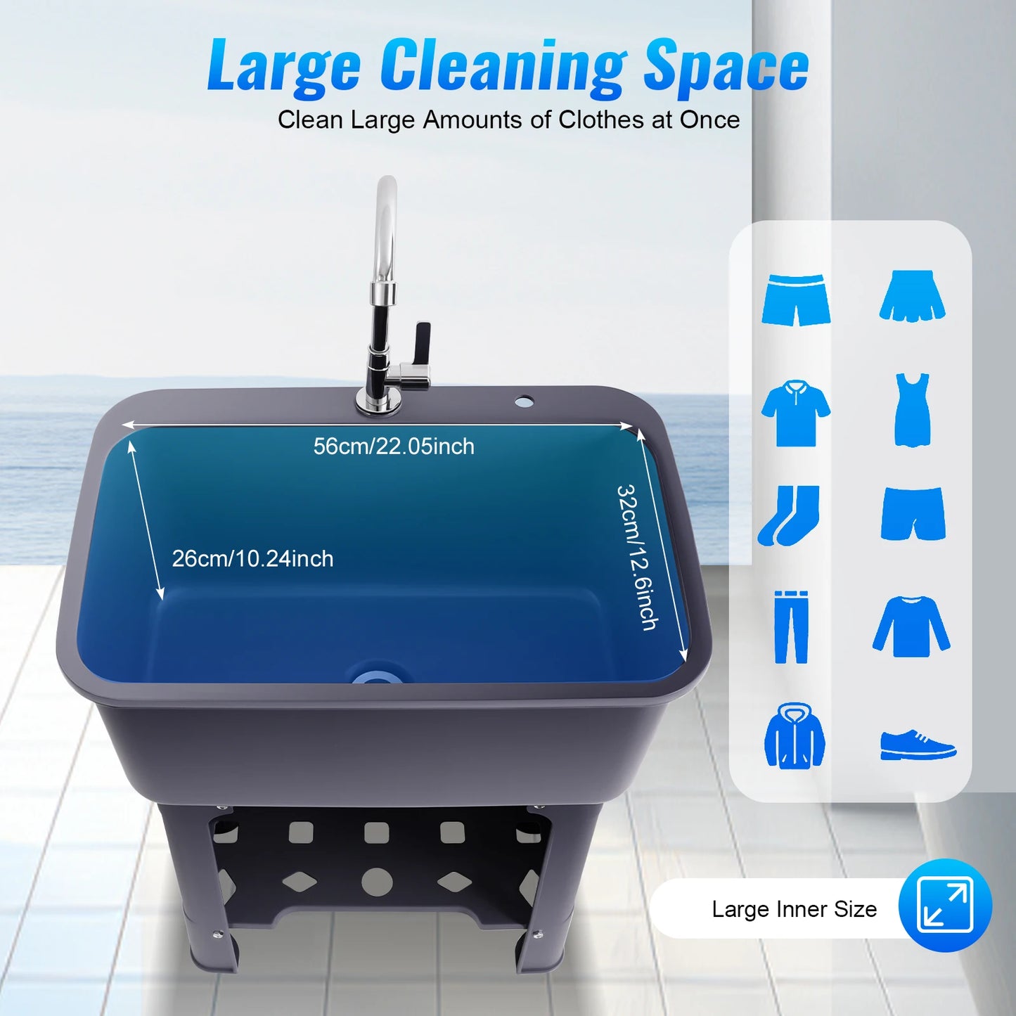 Black Gray Floor-standing Kitchen Sink with Faucet Utility Sink