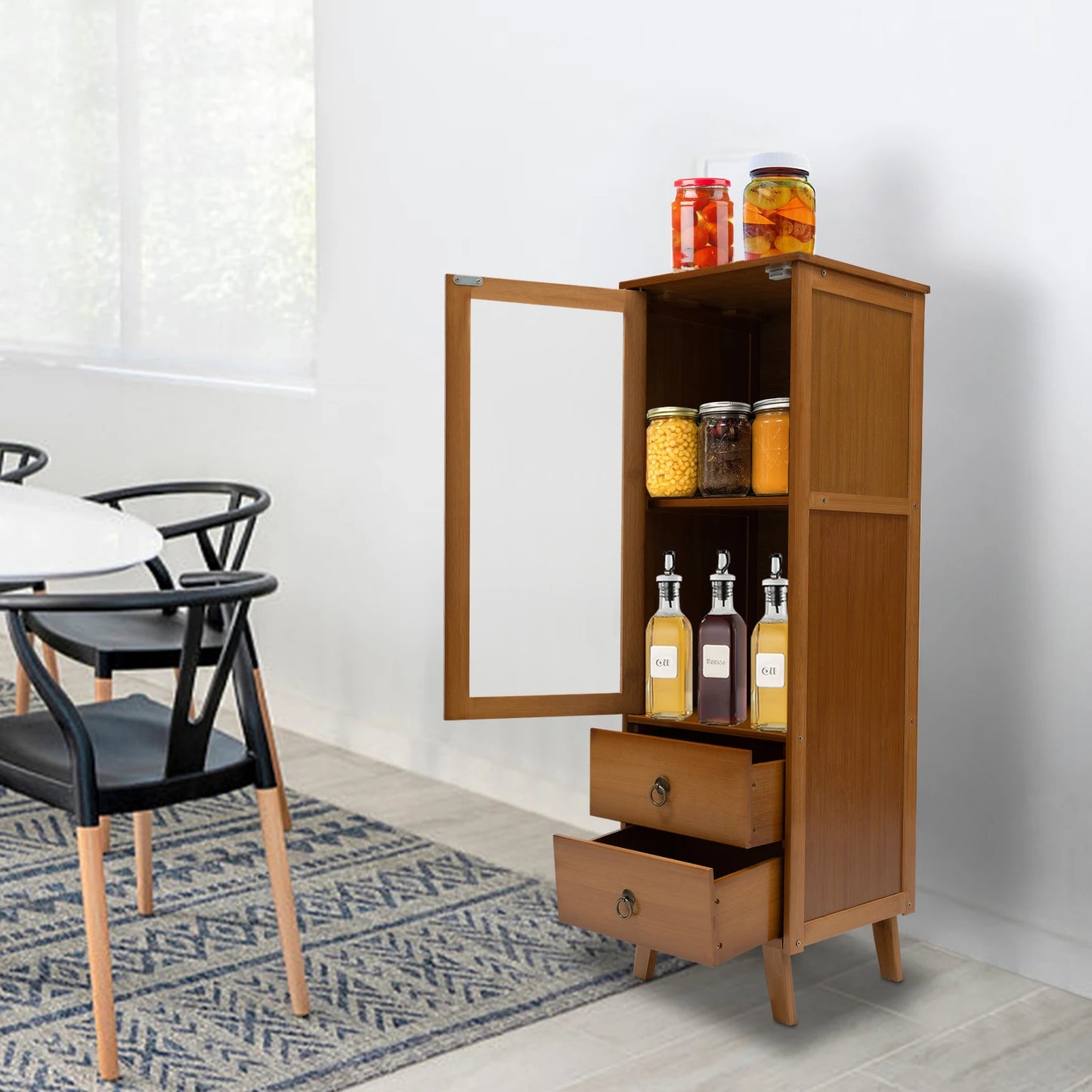 Ljustra Freestanding Kitchen Pantry Cabinet with 2 Drawers Storage Solution