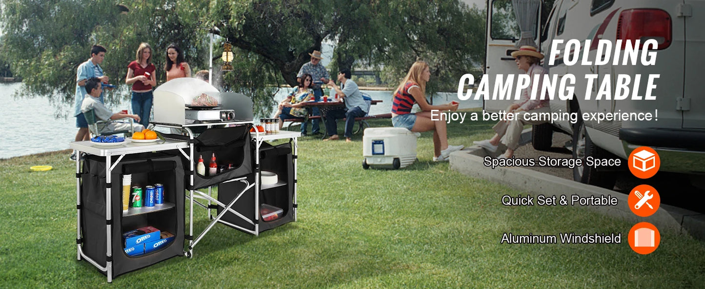 Ljustra Foldable Camping Kitchen Table Portable BBQ Picnic Storage Rack