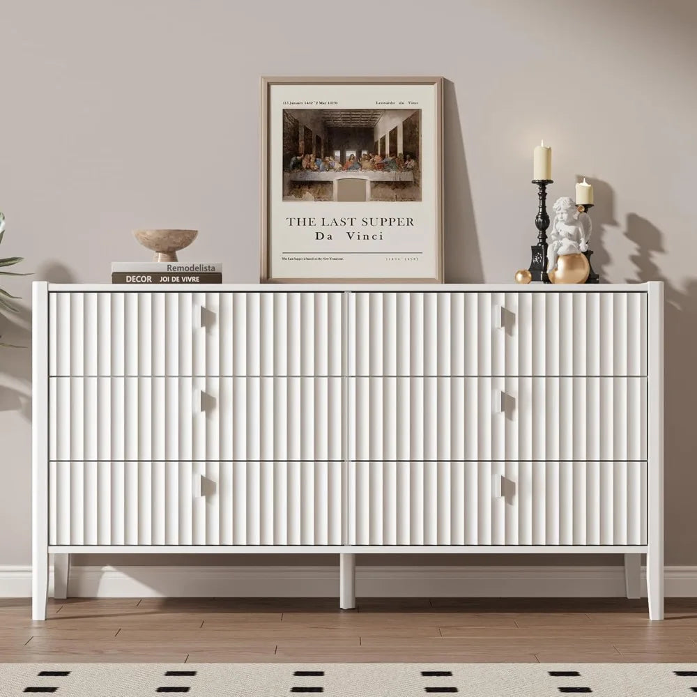 Modern 6 Drawer Dresser Fluted Design Wood Chest of Drawers Storage