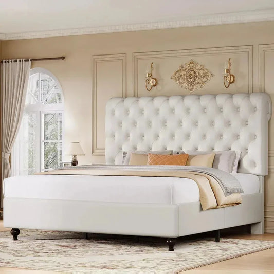 Ljustra King Size Platform Bed with 54 Inch Tall Headboard PU Leather