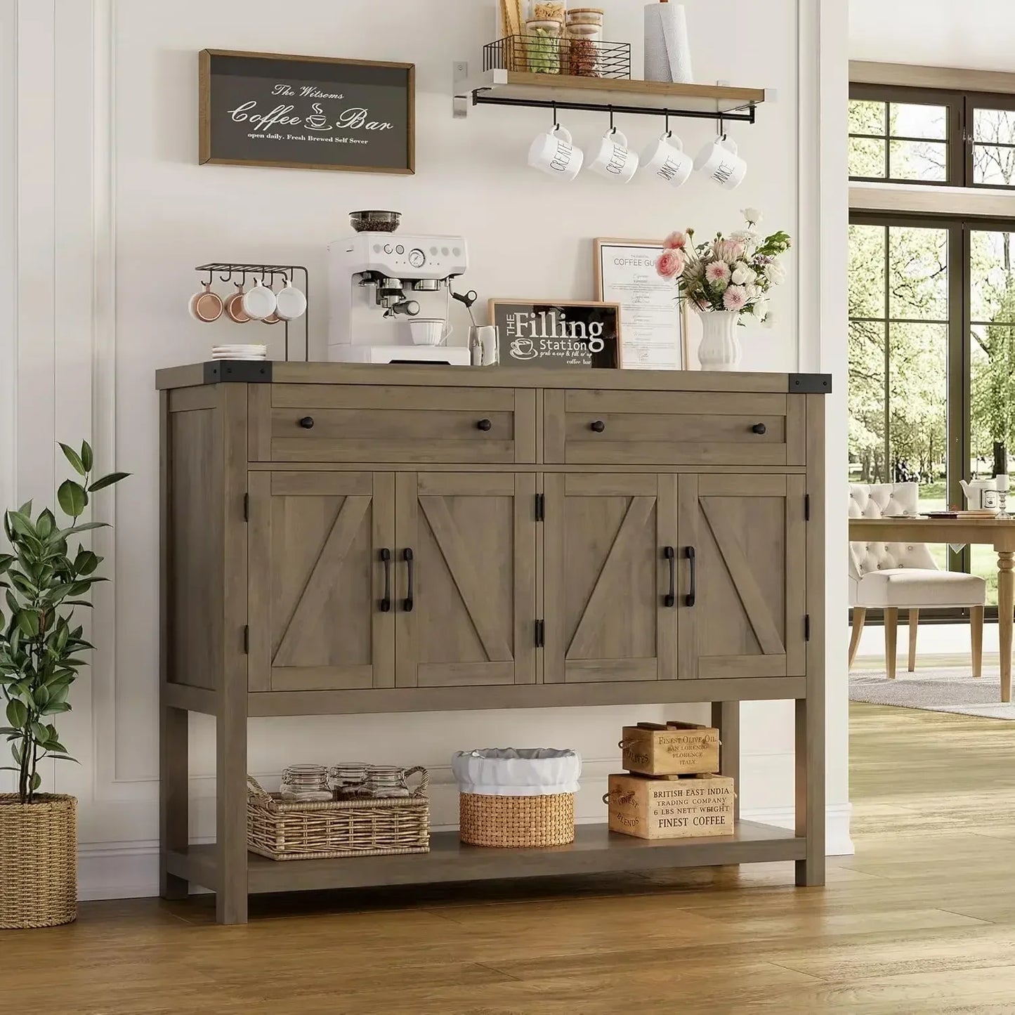 Buffet Sideboard Cabinet 47.2" Farmhouse Coffee Bar with Storage