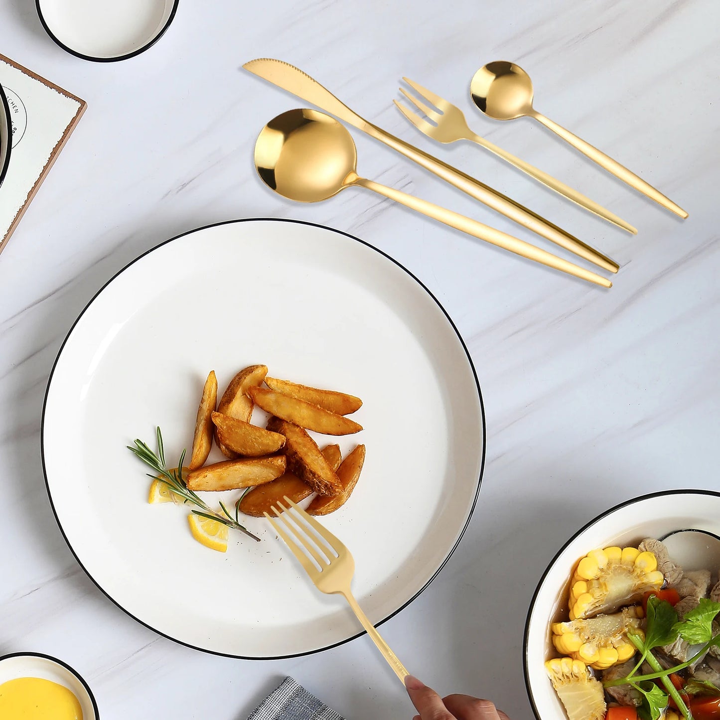 90Pcs Gold Stainless Steel Cutlery Set Heavy Duty Tableware Wedding Restaurant