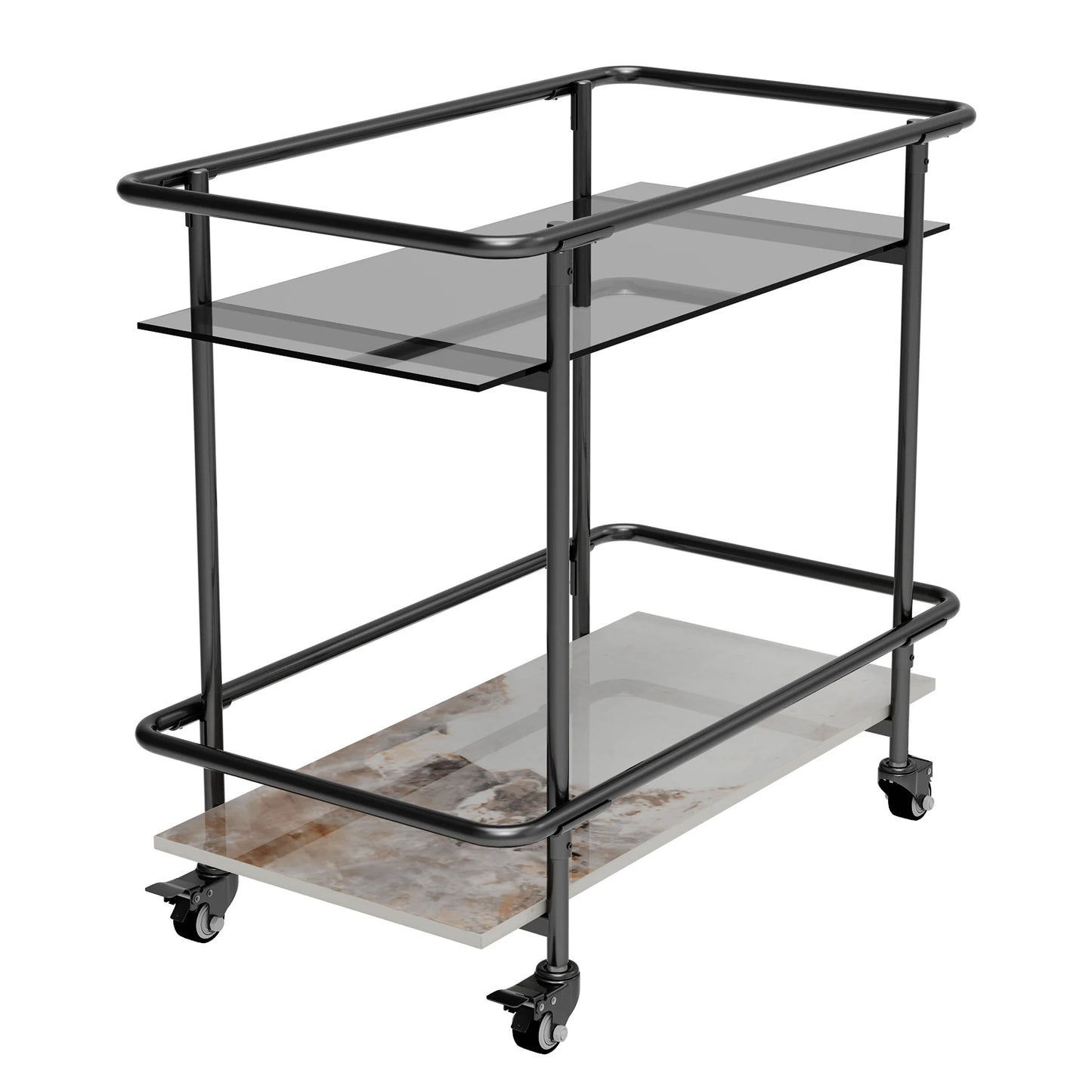 Luxury Modern Rolling Bar Cart 2-Tier Serving Cart with Lockable Wheels