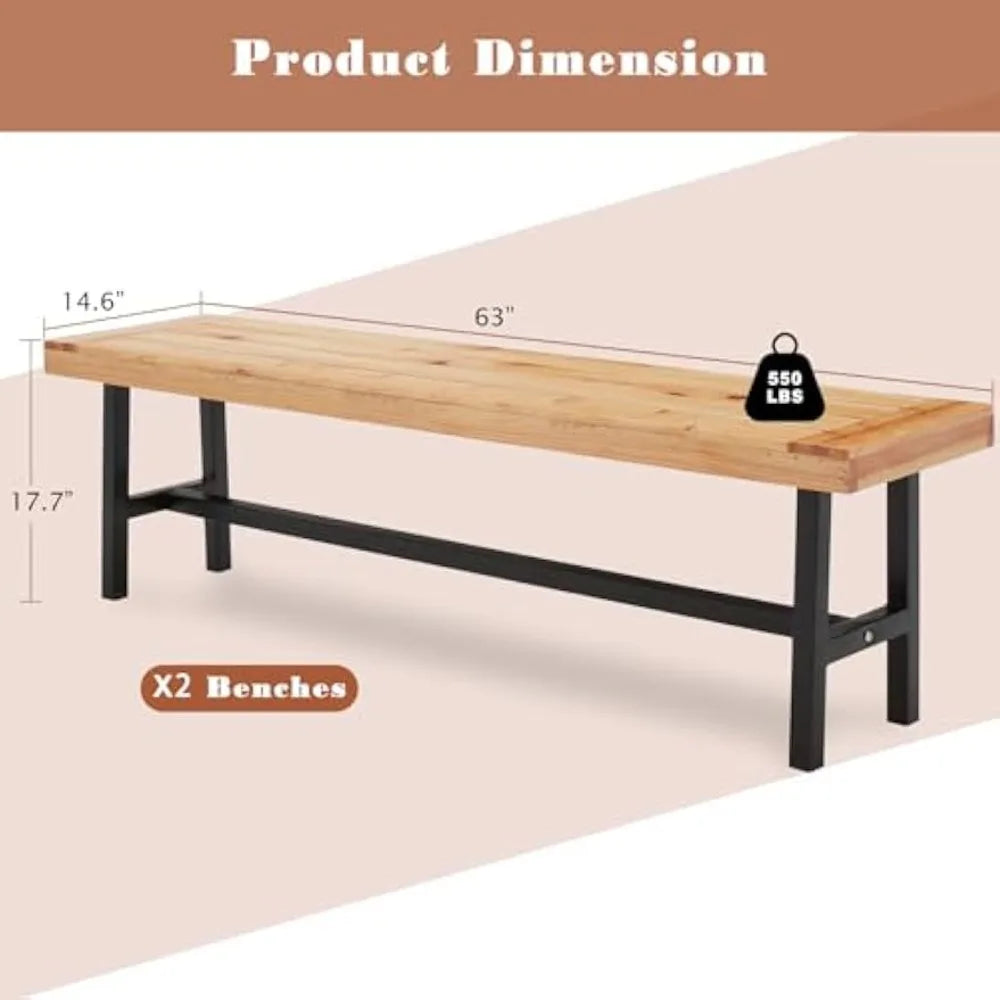Outdoor Dining Bench Set of 2 Wooden Picnic Benches for 6 People