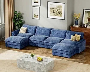 Ljustra U Shaped Modular Sectional Sofa 159" Chenille 4-Seat Reversible Ottoman