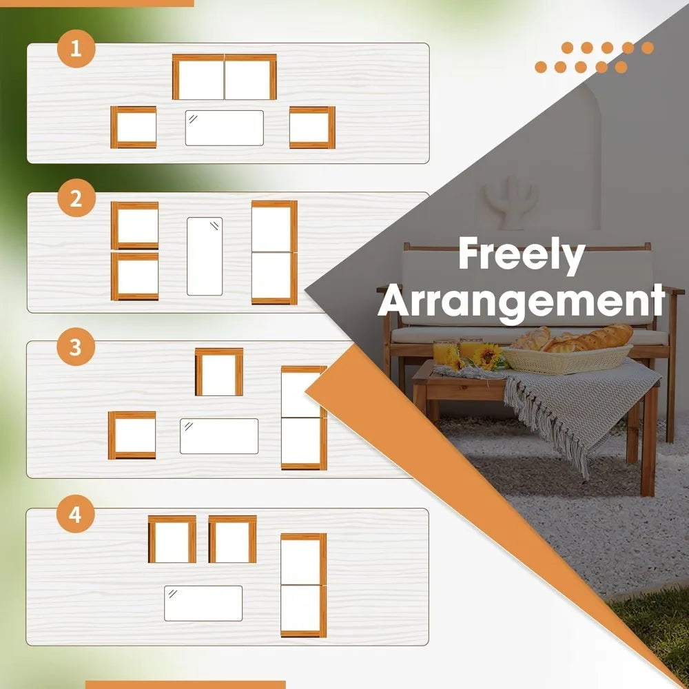 Ljustra Acacia Wood 4 Piece Outdoor Sofa Set with Cushions for Garden