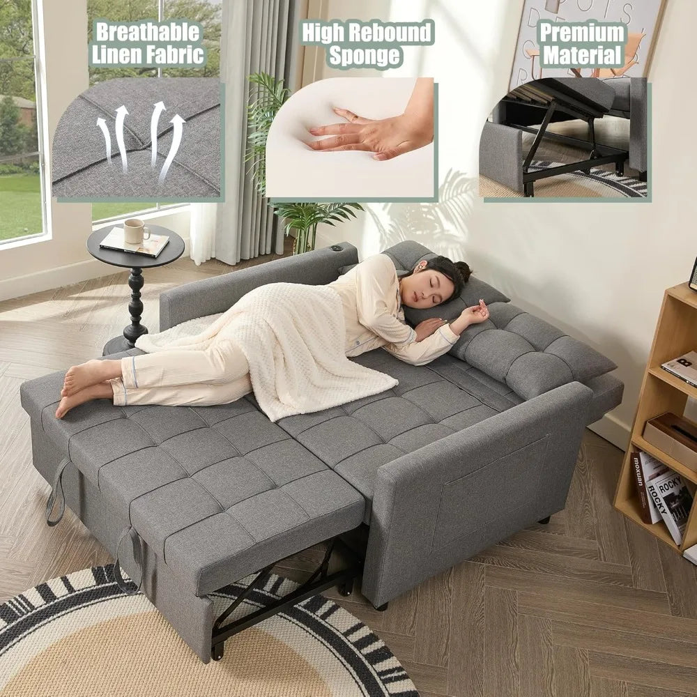 52 Inch Sleeper Sofa Bed Loveseat with Adjustable Backrest and USB Ports