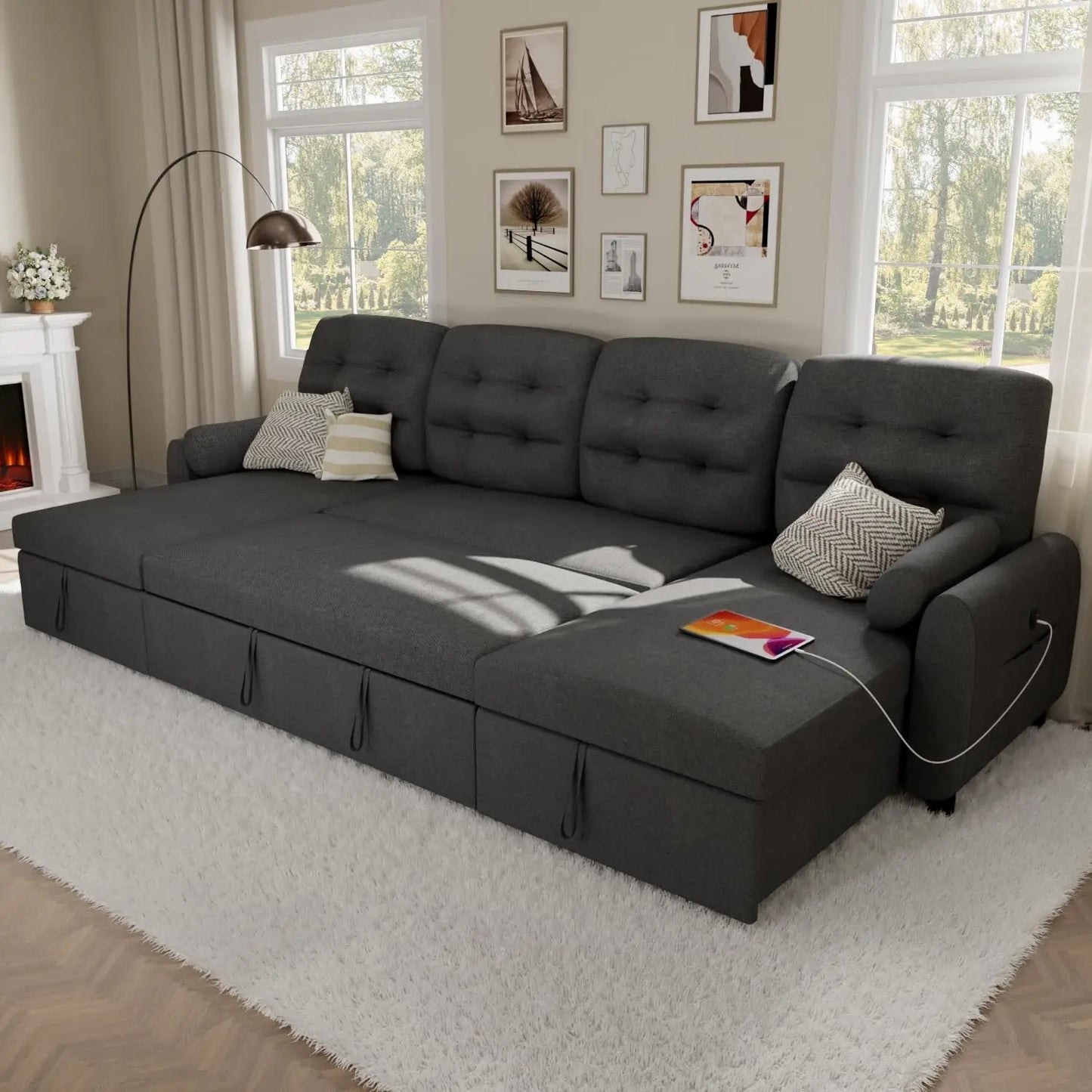 Ljustra 87" Sectional Sofa Bed with Reversible Storage Chaise