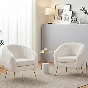 Modern Cozy Accent Chair Boucle Fabric Armchair Gold Metal Legs