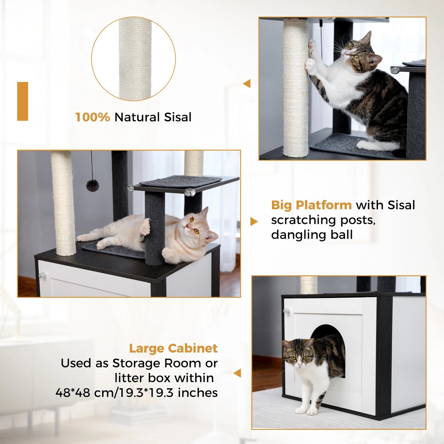 Multi-Level Cat Tree Indoor Wood Tower with Hammock Scratching Posts