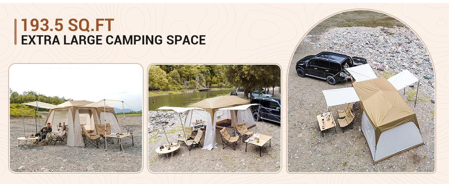 KingCamp Quick-open Tunnel Tent with Awning for Camping Hiking Outdoors