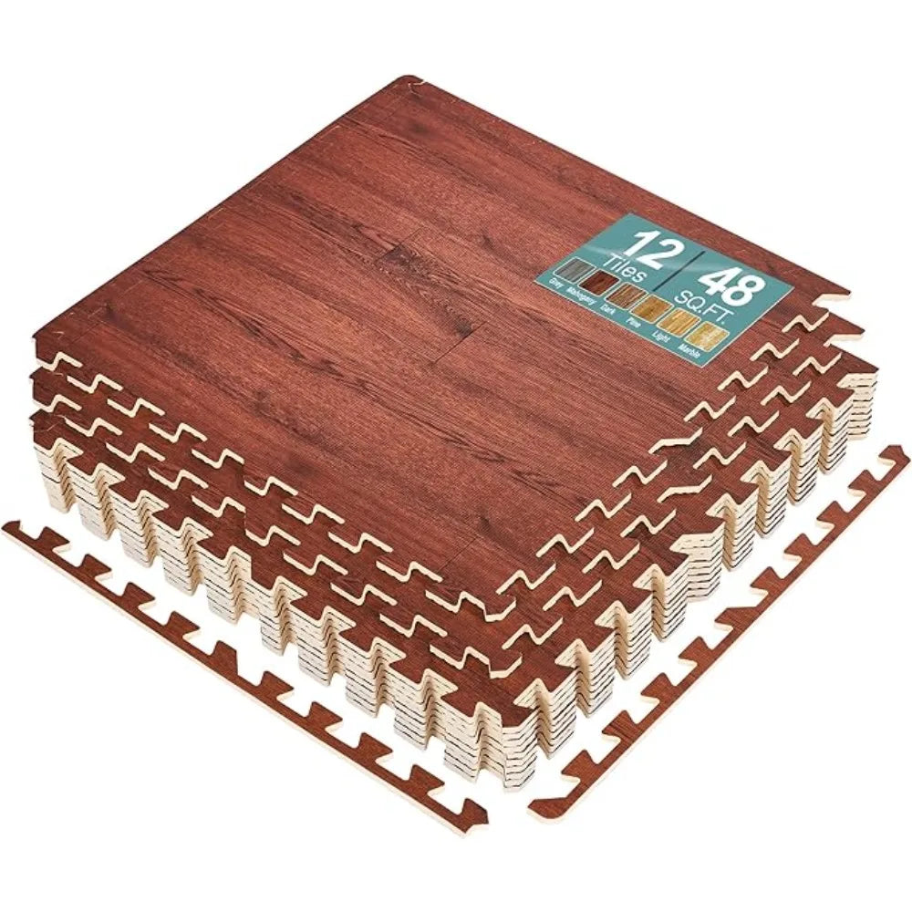 12 Tiles Wood Grain Floor Tiles Foam Mat 48 Sq Ft Exercise Mats