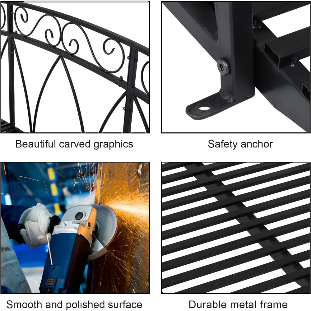Ljustra 8FT Metal Arch Garden Bridge with Safety Guardrails for Outdoors