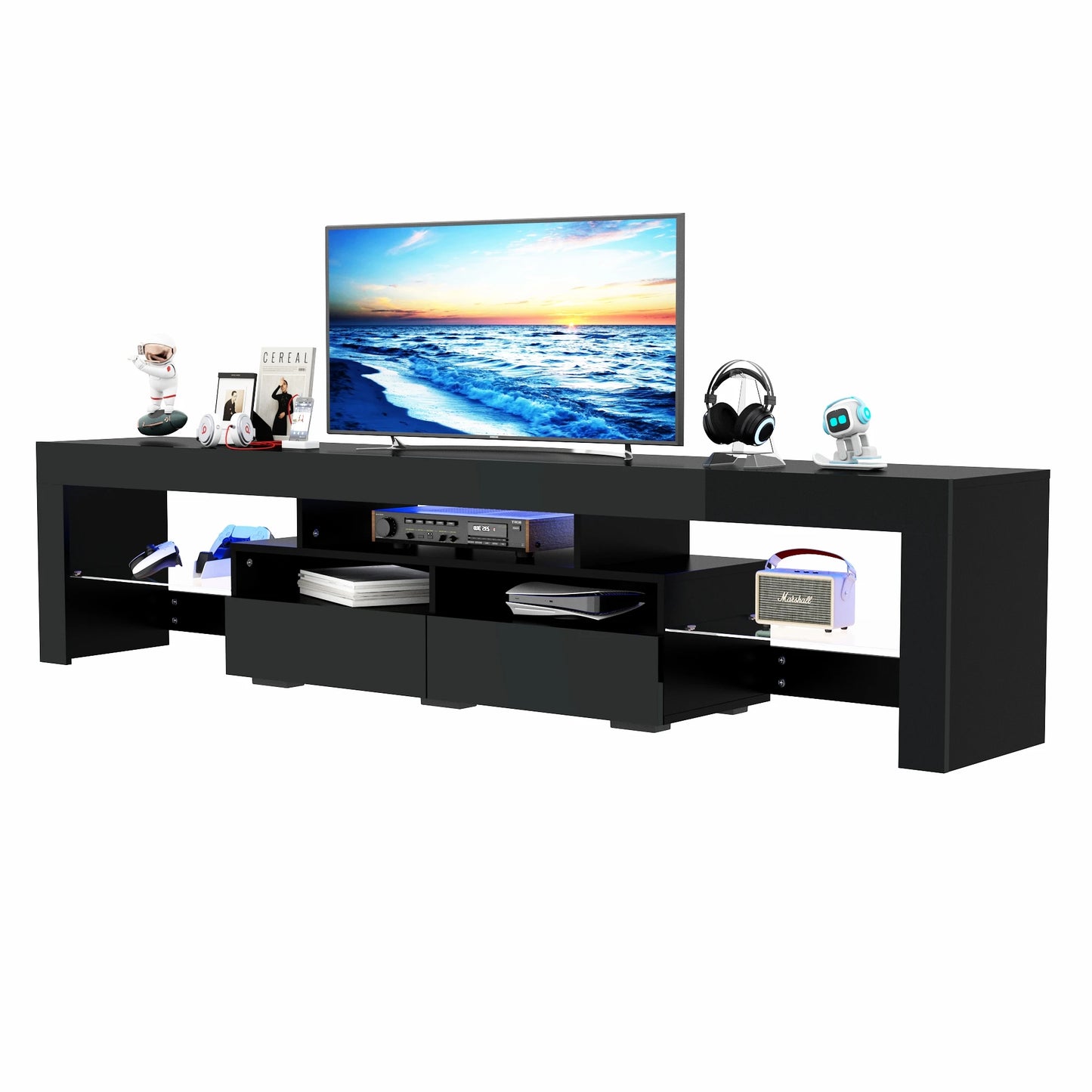 LED TV Stand Modern High Gloss Storage Cabinet with RGB Lighting
