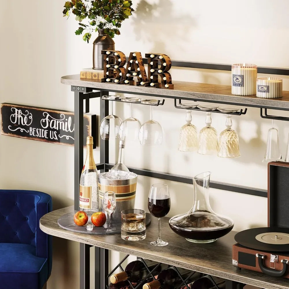 Wine Rack with LED Light Freestanding Bar Table 6-Tier Storage Cabinet